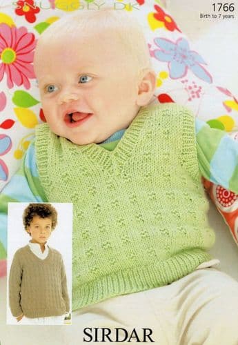 1766 SIRDAR SNUGGLY DK TANK TOP & SWEATER KNITTING PATTERN 0 -7 YEARS