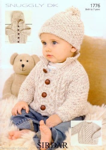 1776 PDF SIRDAR SNUGGLY DK CARDIGAN JACKET SWEATER HAT KNITTING PATTERN 0 TO 7 YEARS