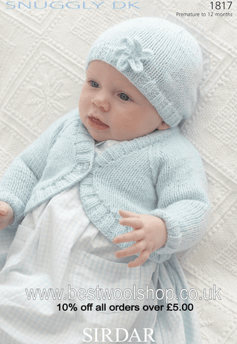 1817 PDF SIRDAR SNUGGLY DK BOLERO CARDIGAN HAT KNITTING PATTERN PREMATURE TO 12 MONTHS