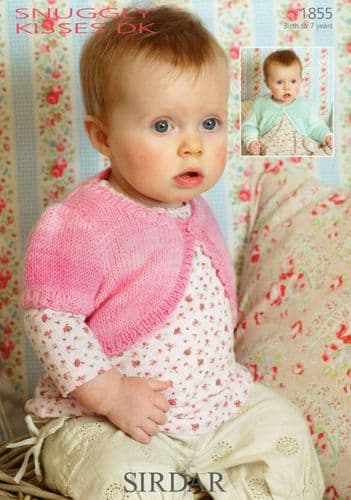 1855 SIRDAR SNUGGLY DK LONG & SHORT SLEEVED CARDIGAN BOLERO KNITTING PATTERN 0 TO 7 YEARS