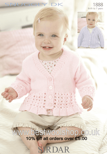 1888 SIRDAR SNUGGLY DK CARDIGAN KNITTING PATTERN 0 TO 7 YEARS