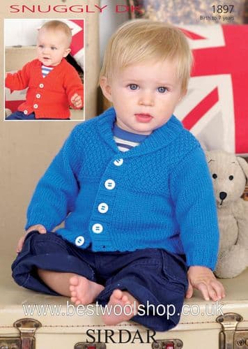 1897 PDF SIRDAR SNUGGLY DK V-NECK & SHAWL COLLERED CARDIGAN KNITTING PATTERN 0 TO 7 YEARS