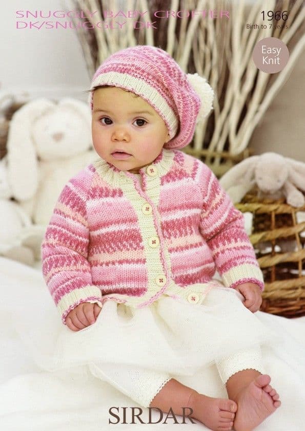 1966 SIRDAR BABY CROFTER SNUGGLY DK CARDIGAN BERET KNITTING PATTERN  -7 YEARS