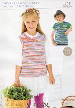 2411 SIRDAR SNUGGLY BABY CROFTER DK TANK TOP KNITTING PATTERN TO FIT  TO 13 YEARS