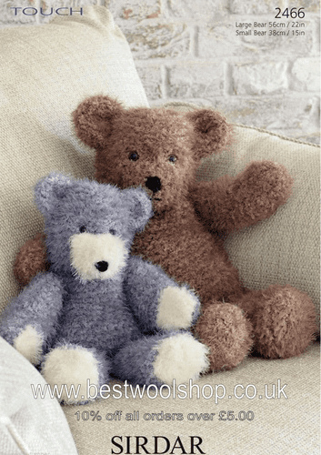 2466 PDF SIRDAR TOUCH SUPER CHUNKY TEDDY BEAR KNITTING PATTERN 15" & 22"