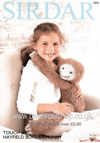 2476 SIRDAR TOUCH & HAYFIELD BONUS CHUNKY GORDON THE SLOTH TOY KNITTING PATTERN - 65CM
