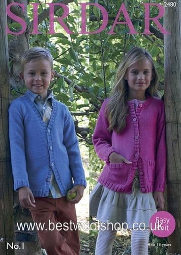 2480 PDF SIRDAR NO.1 CREPE DK ROUND & V-NECK CARDIGAN POCKETS OPTION KNITTING PATTERN 2 TO 13 YEARS