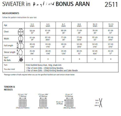 2511 PDF HAYFIELD BONUS ARAN SWEATER KNITTING PATTERN TO FIT 2 TO 13 YEARS