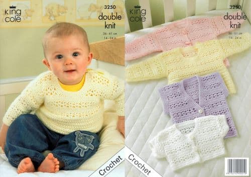 3250 KING COLE COMFORT DK CARDIGAN SWEATER & WAISTCOAT CROCHET PATTERN 14"- 24"