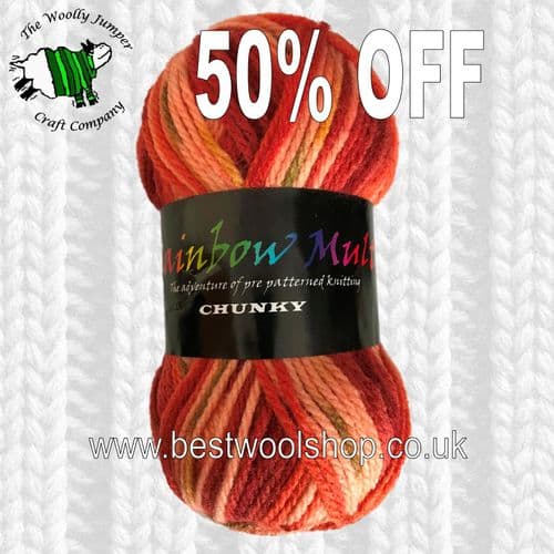 347 CAMPFIRE - CREATIVE YARNS RAINBOW MULTI CHUNKY KNITTING YARN 100G 50% OFF