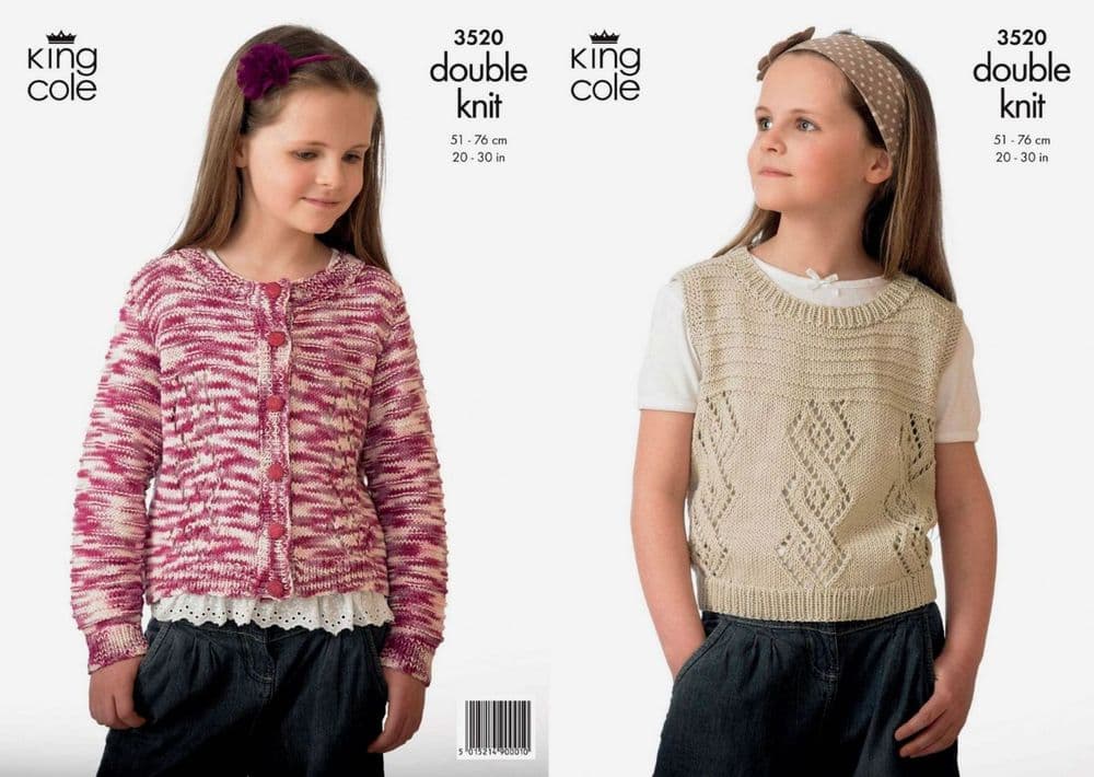 3520 KING COLE BAMBOO COTTON DK CARDIGAN & TOP KNITTING PATTERN 20" 30"