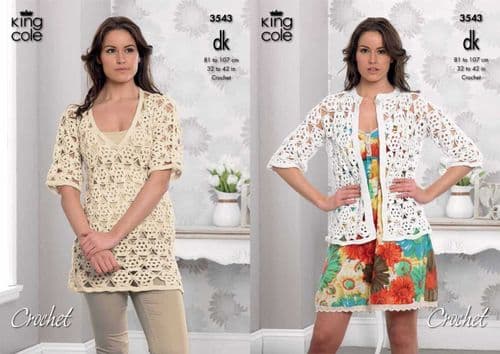 3543 - KING COLE COTTONSOFT DK CARDIGAN & TUNIC CROCHET PATTERN - TO FIT CHEST 32" TO 42"