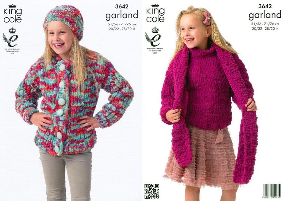 3642 - KING COLE GARLAND SWEATER CARDIGAN SCARF HAT KNITTING PATTERN ...