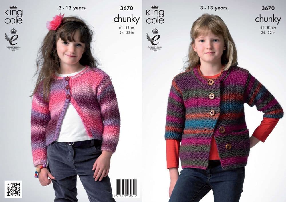 3670 KING COLE RIOT CHUNKY BOLERO & JACKET KNITTING PATTERN TO FIT 24" 32"