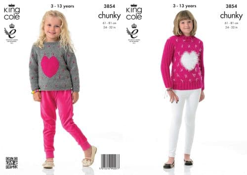 3854 KING COLE TINSEL & BIG VALUE CHUNKY SWEATER KNITTING PATTERN 24"- 32"