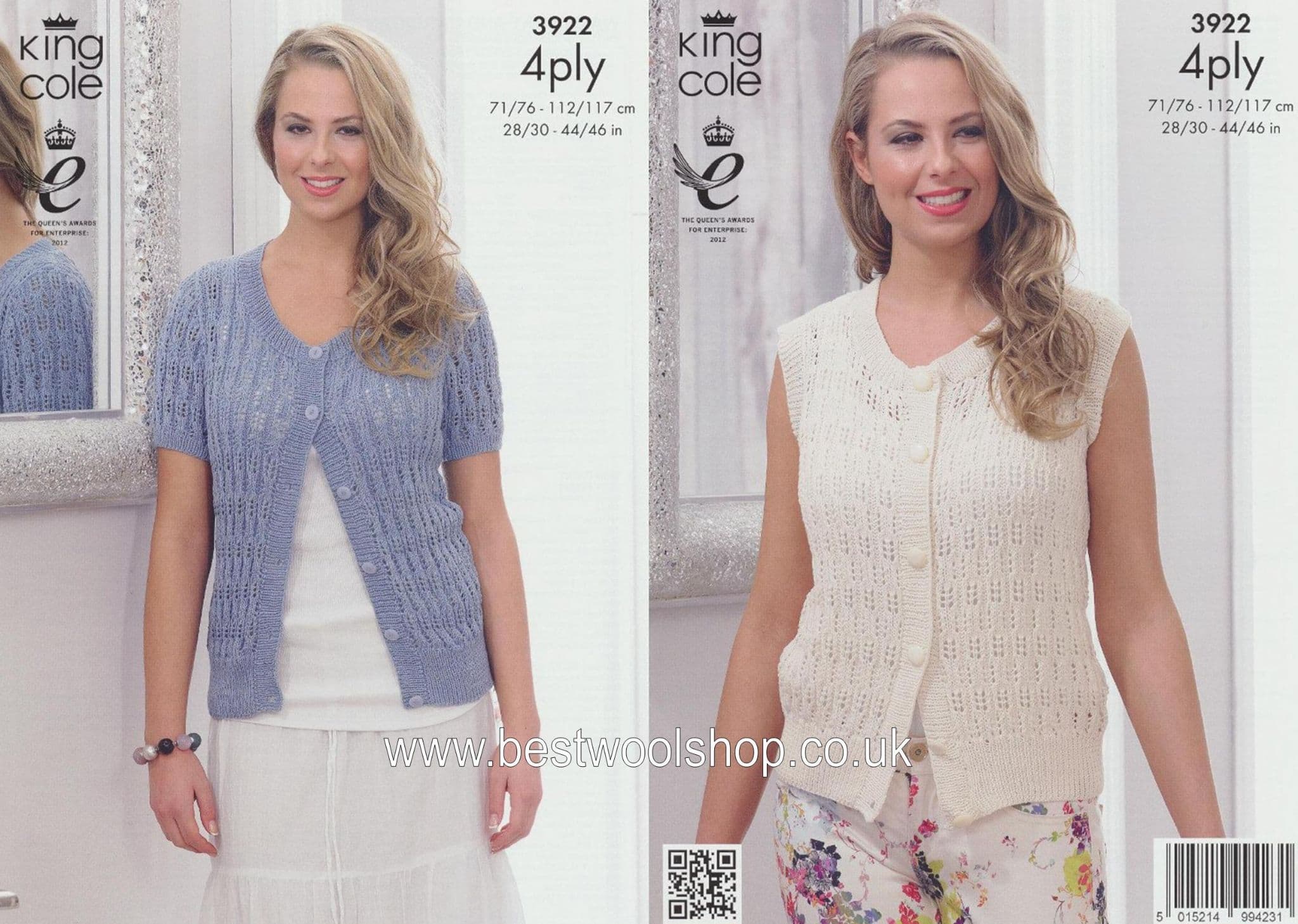 3922 KING COLE BAMBOO COTTON PLY LACY CARDIGAN WAISTCOAT KNITTING  PATTERN TO FIT 28