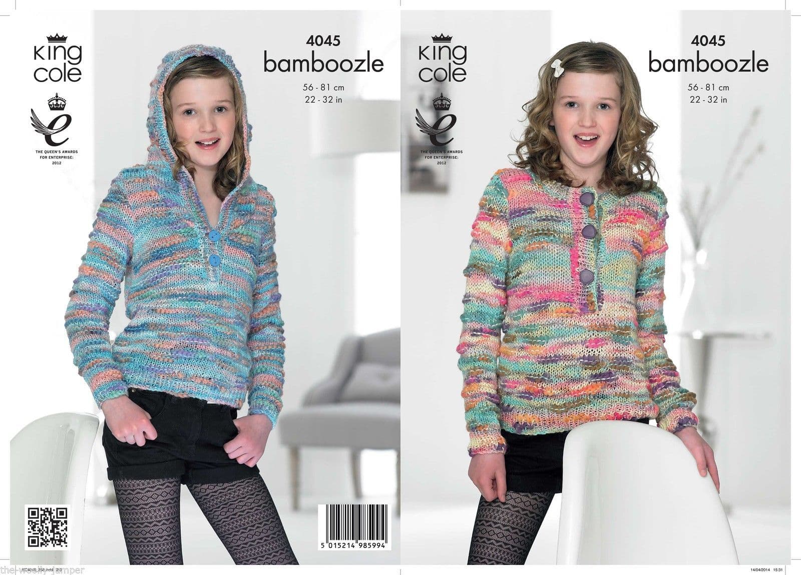 4045 KING COLE BAMBOOZLE SWEATER KNITTING PATTERN TO FIT 22" TO 32"