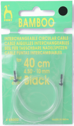 40cm  PONY LARGE CABLE WITH BLACK ENDS to fit 4.5mm to 10mm PONY NEEDLE TIPS SHANKS