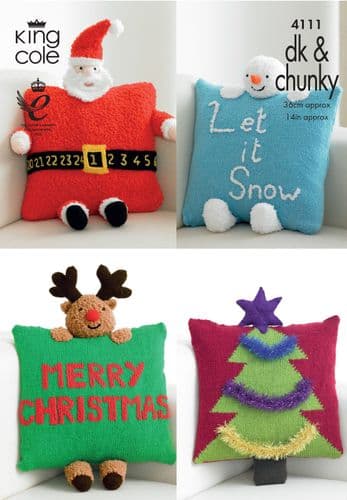 4111 KING COLE DK & CHUNKY CHRISTMAS NOVELTY CUSHION KNITTING PATTERN