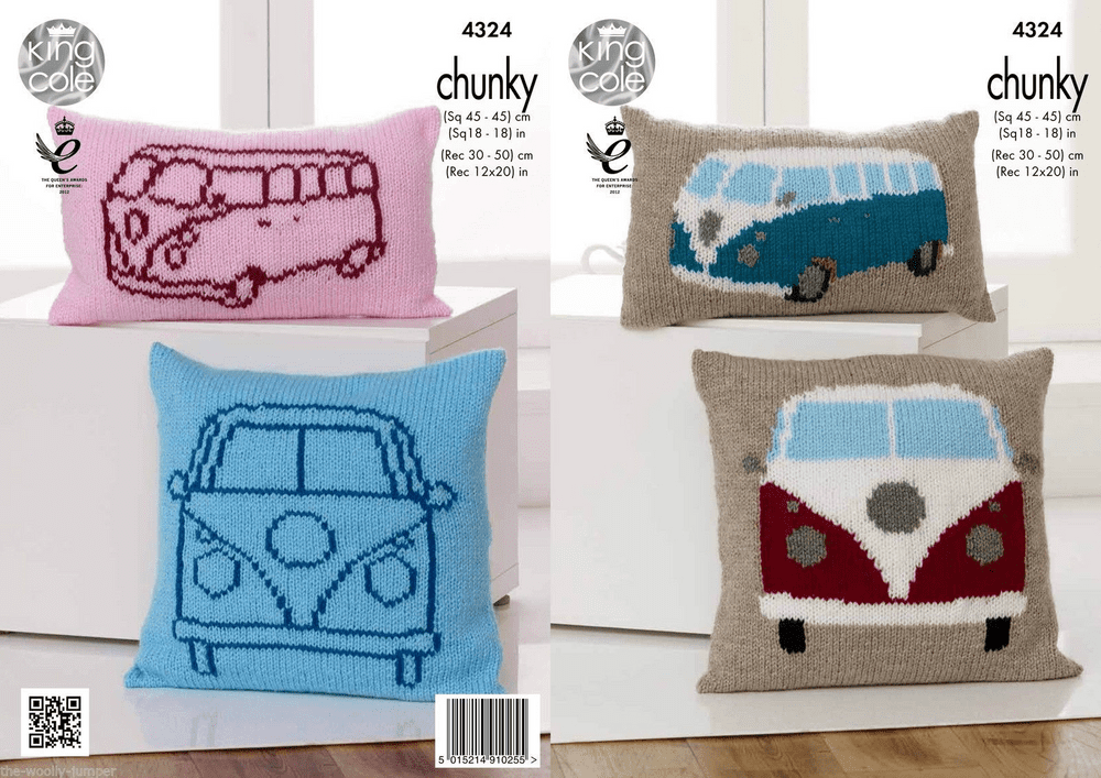 4324 KING COLE BIG VALUE CHUNKY VW CAMPER VAN CUSHION COVER KNITTING ...