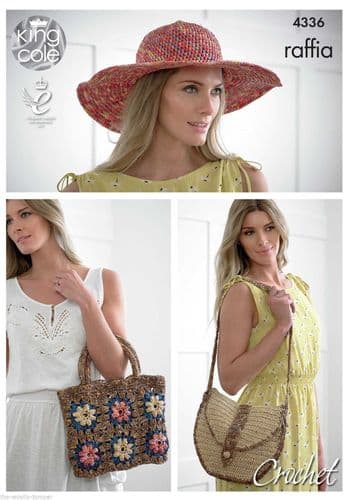 4336 - KING COLE RAFFIA CHUNKY HAT & BAG CROCHET PATTERN