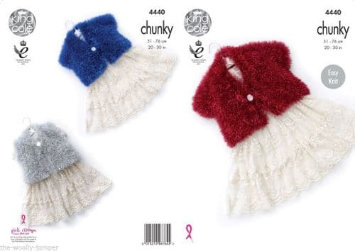 4440 KING COLE TINSEL CHUNKY LONG & SHORT SLEEVEDCARDIGAN KNITTING PATTERN 20"- 30"