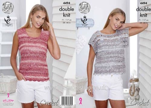 4494 KING COLE VOGUE DK T-SHIRT & VEST TOP CROCHET PATTERN 28"- 46"