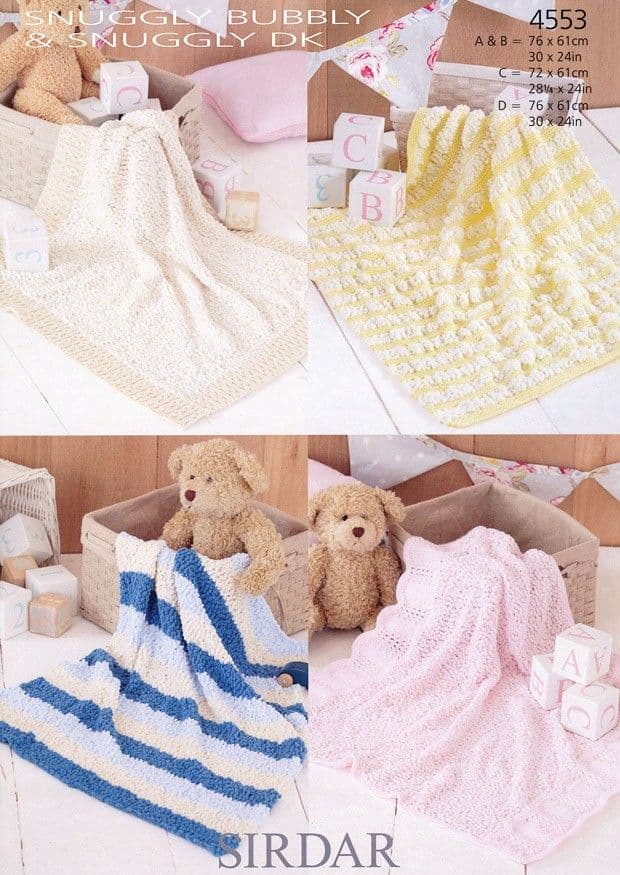 4553 SIRDAR SNUGGLY BUBBLY DK BLANKET KNITTING PATTERN VARIOUS STYLES  SIZES