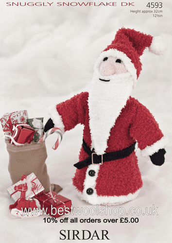 4593 SIRDAR SNUGGLY SNOWFLAKE DK & HAYFIELD BONUS DK SANTA KNITTING PATTERN - HEIGHT APPROX 32CM
