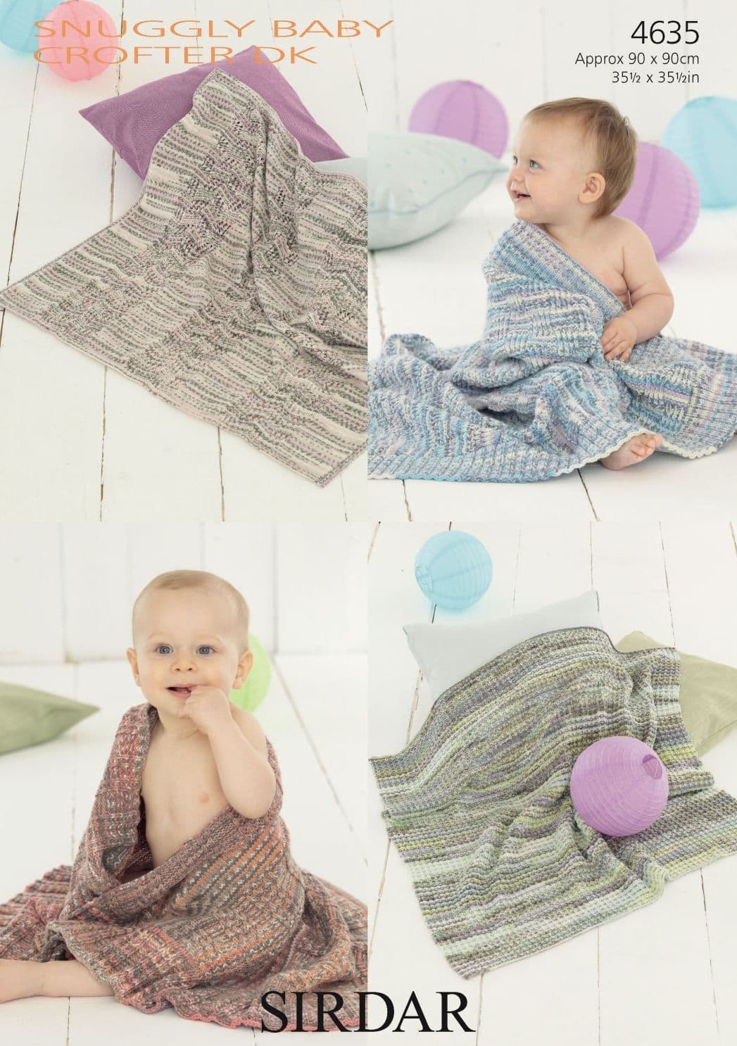 4635 SIRDAR SNUGGLY BABY CROFTER DK BLANKET KNITTING PATTERN SIZE 90 X  90CM