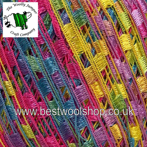 46975 ICE YARNS 'MINI LADDER' TRELLIS SCARF & NECKLACE KNITTING YARN - PINK YELLOW BLUE