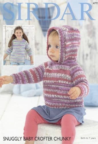 4777 SIRDAR SNUGGLY BABY CROFTER CHUNKY SWEATER KNITTING PATTERN - BIRTH TO 7 YEARS