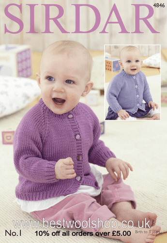 4846 SIRDAR NO.1 CREPE DK ROUND NECK CARIDGAN KNITTING PATTERN 0 TO 3 YEARS