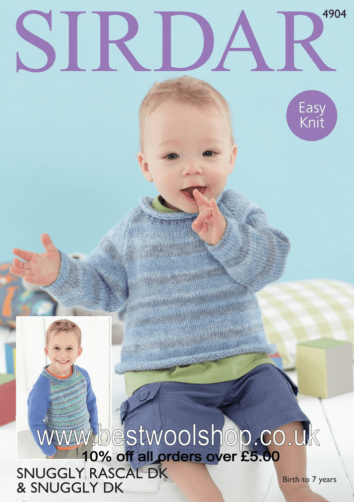 Little Rascal Sweater Pattern 4904 SIRDAR SNUGGLY RASCAL DK EASY KNIT SWEATER KNITTING PATTERN 0 - 7 ...