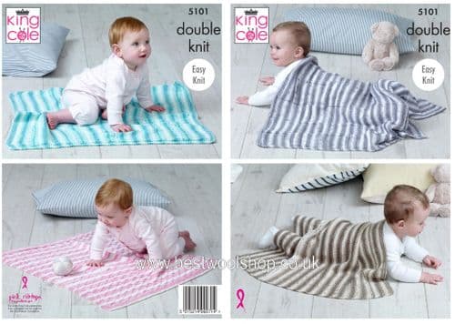 5101 KING COLE COTTONSOFT BABY CRUSH DK BLANKET KNITTING PATTERN - 4 DESIGNS