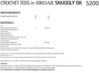 5200 SIRDAR SNUGGLY DK TEDS CROCHET PATTERN APPROX 25CM