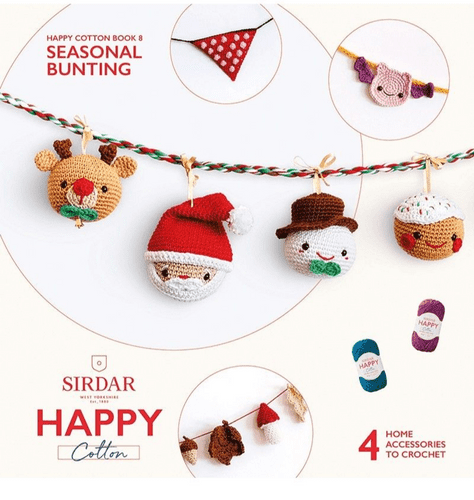 537 SIRDAR HAPPY COTTON DK BOOK 8 - SEASONAL BUNTING - 4 HOME ACCESSORIES TO CROCHET