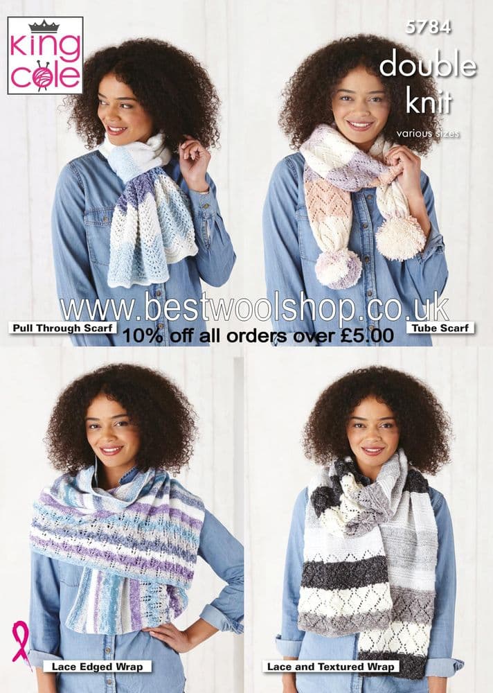 5784 KING COLE HARVEST DK SCARVF & WRAP KNITTING PATTERN