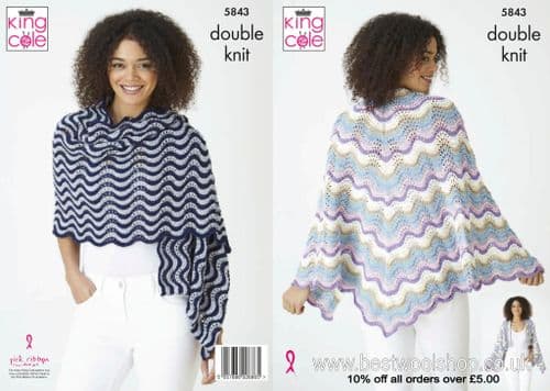 5843 KING COLE COTTONSMOOTH DK PONCHO & SHAWL WRAP CROCHET PATTERN