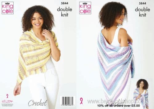 5844 KING COLE COTTONSMOOTH DK CROCHET SHAWL & WRAP CROCHET PATTERN