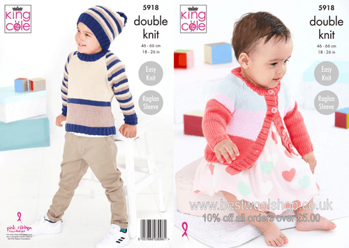 5918 KING COLE EASY KNIT COTTONSOFT DK  SWEATER HAT & CARDIGAN  KNITTING PATTERN  SIZE 6MTHS - 8 YRS