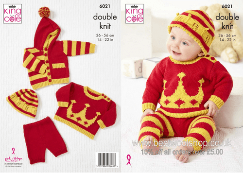 6021 KING COLE COTTONSOFT DK BABY SET KNITTING PATTERN  SIZE 0 TO 2 YEARS