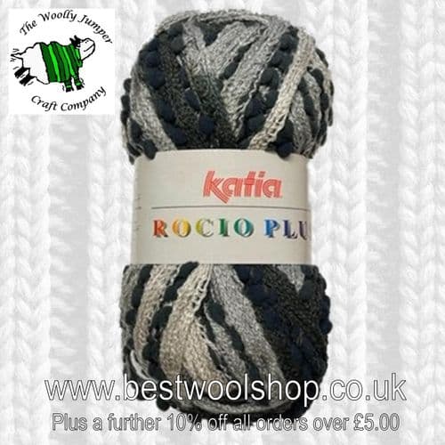 605 SILVER GREY BLACK MIX KATIA ROCIO PLUS SCARF RUFFLE YARN WITH PATTERN