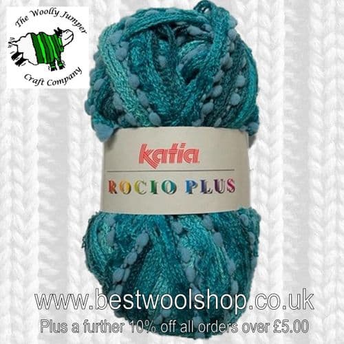 606 TURQUOISE TEAL MIX - KATIA ROCIO PLUS SCARF RUFFLE YARN WITH PATTERN