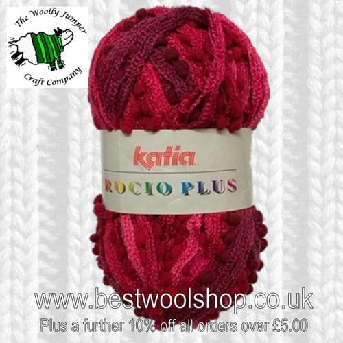 607 RUBY RED MIX - KATIA ROCIO PLUS SCARF RUFFLE YARN WITH PATTERN
