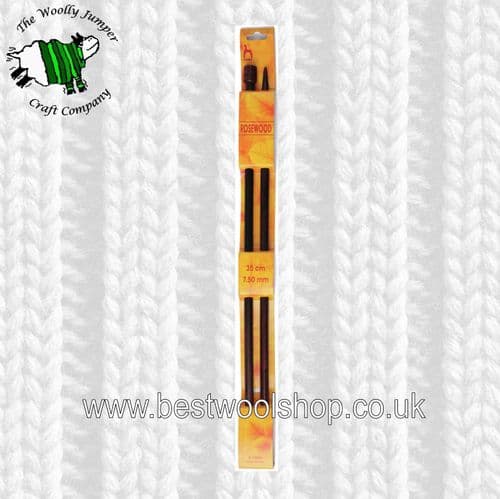 7.5mm - LENGTH 35cm PONY LUXURIOUS STRAIGHT ROSEWOOD KNITTING NEEDLES - PAIR