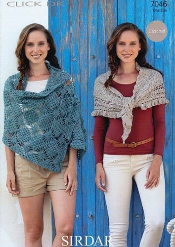 7046 SIRDAR CLICK DK WRAP & SHAWL CROCHET PATTERN - ONE SIZE