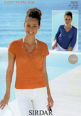 7070 SIRDAR COTTON DK CARDIGAN CROCHET PATTERN 32"- 42"