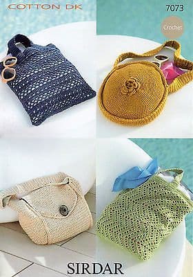 7073 SIRDAR COTTON DK BAG CROCHET PATTERN - 4 DESIGNS