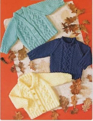 7187 ARAN STYLE DK SWEATER CARDIGAN KNITTING PATTERN TO FIT CHEST 14